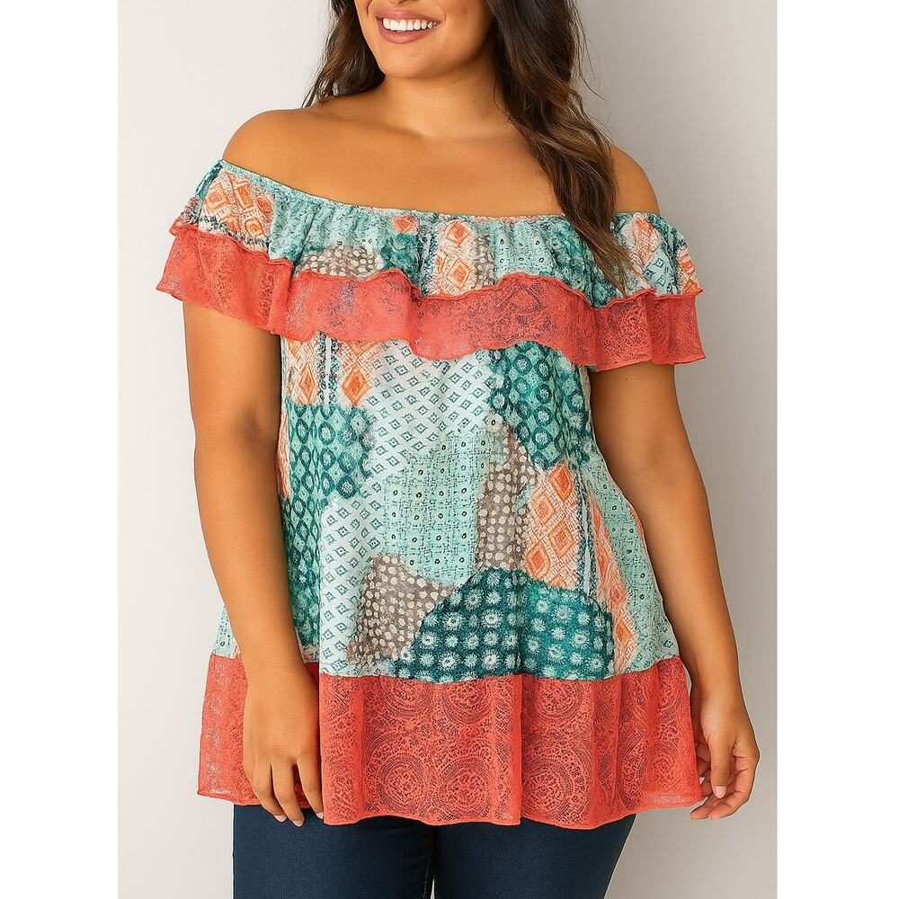 NWOT Sugarfox Off Shoulder Lacy Ruffle Top L